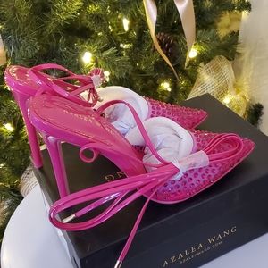 Pink rhinestone strappy pointed heels size 6